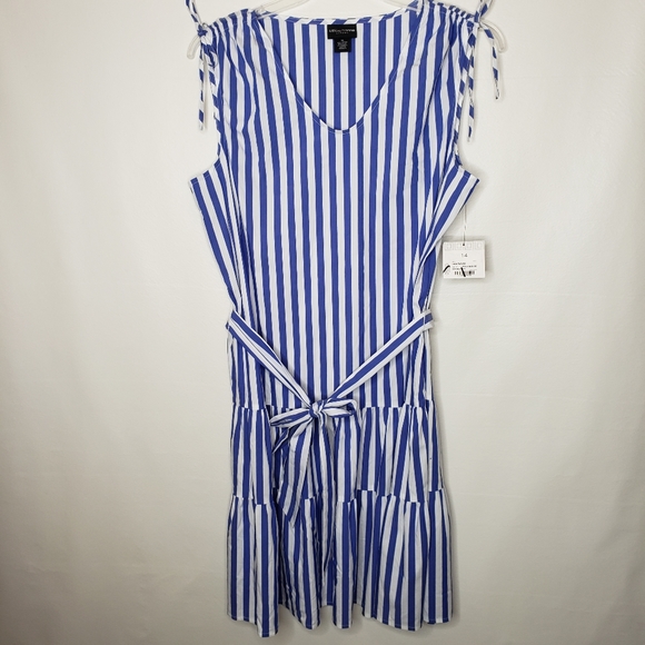Liz Claiborne Dress Sleeveless Tiered Blue and White Striped Size 14 NWT - Picture 1 of 14